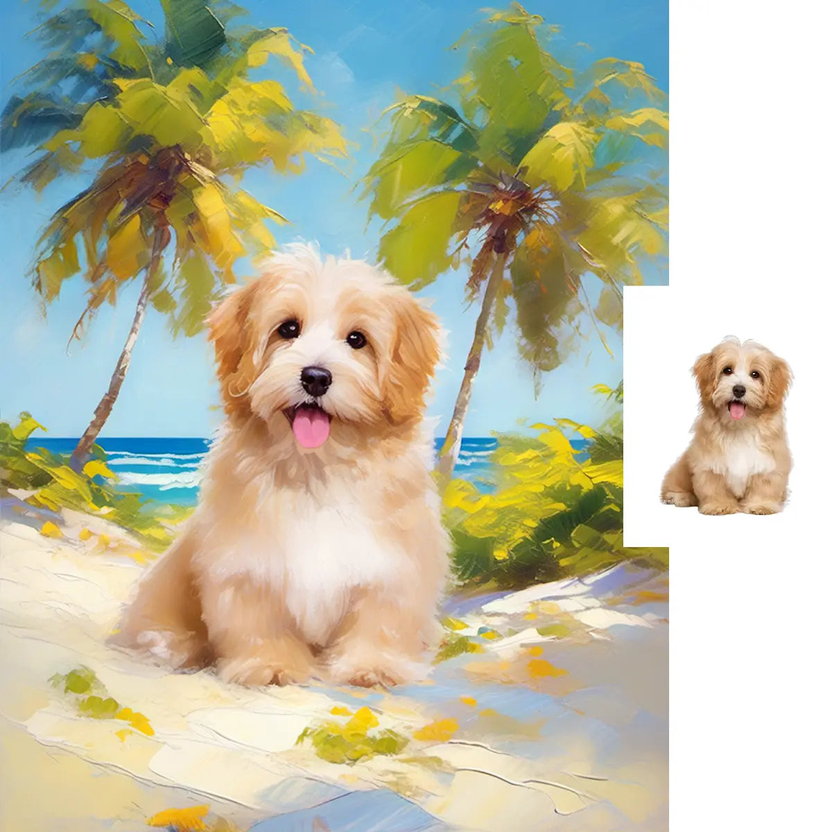 Personalized Havanese dog ocean breeze summer impasto pet art by Tailprints