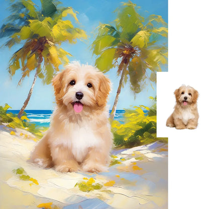 Personalized Havanese dog ocean breeze summer impasto pet art by Tailprints