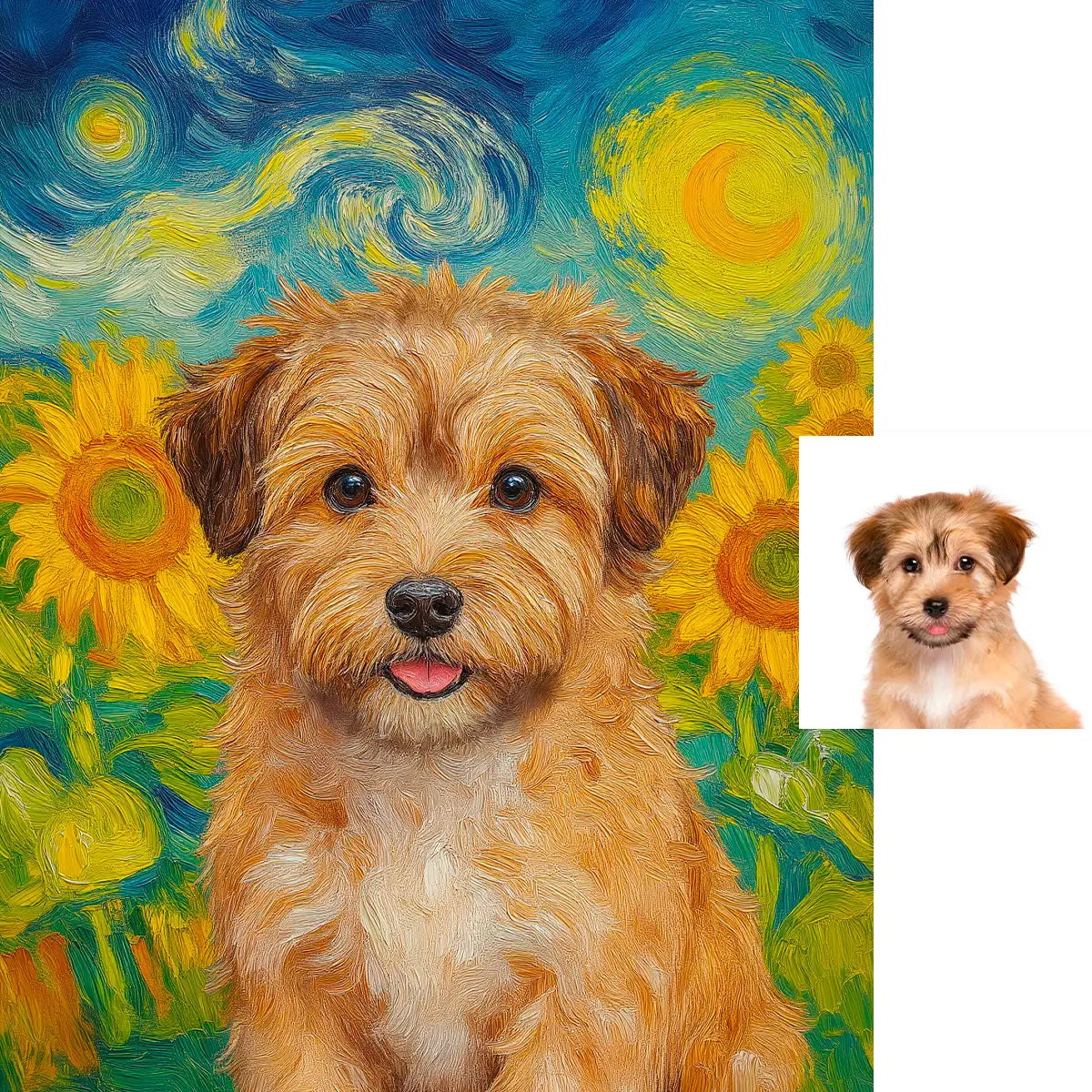 Personalized Havanese impressionist sunflower pet art gift by Tailprints