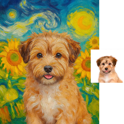 Personalized Havanese impressionist sunflower pet art gift by Tailprints