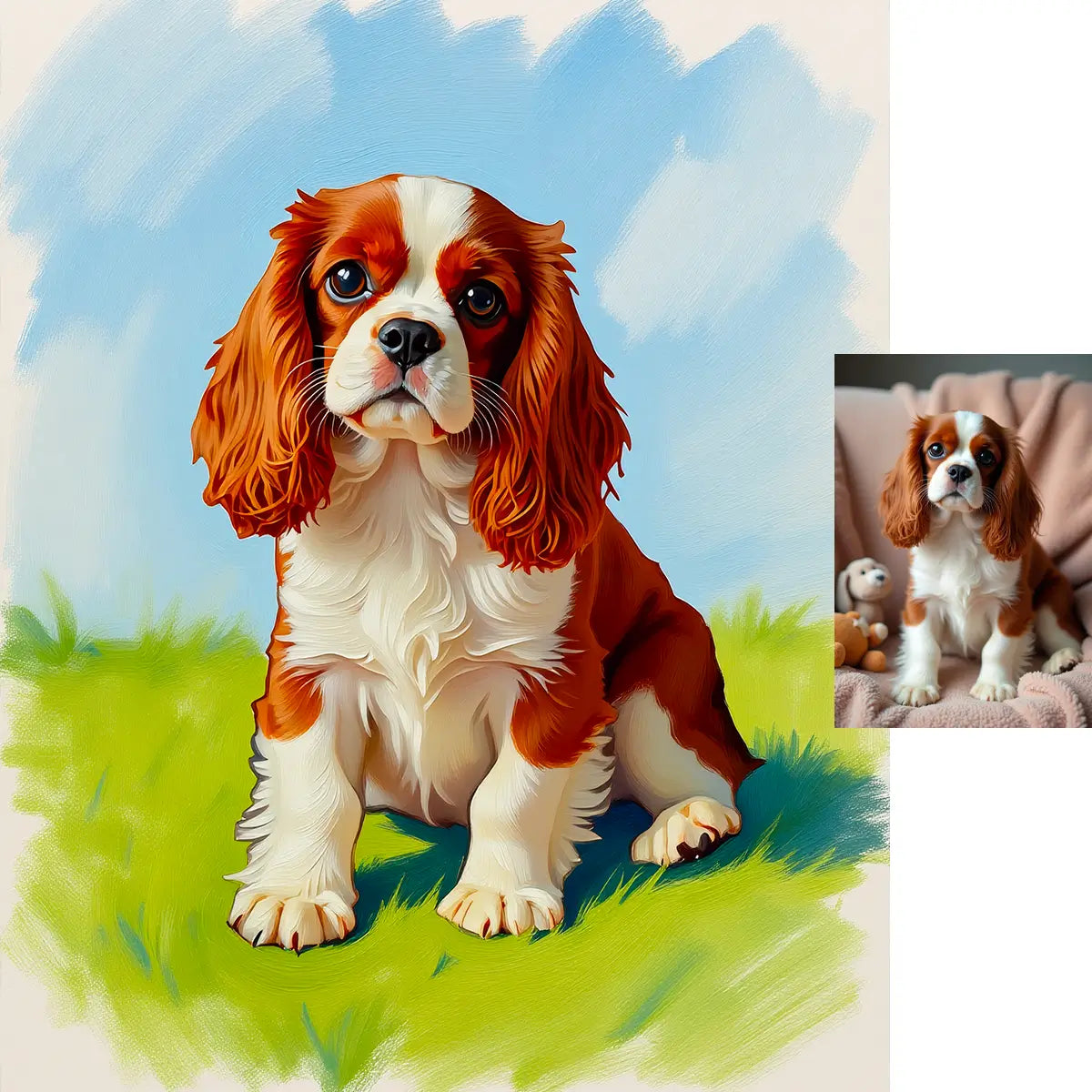 Personalized King Charles Spaniel modern impasto oil painting pet portrait by Tailprints