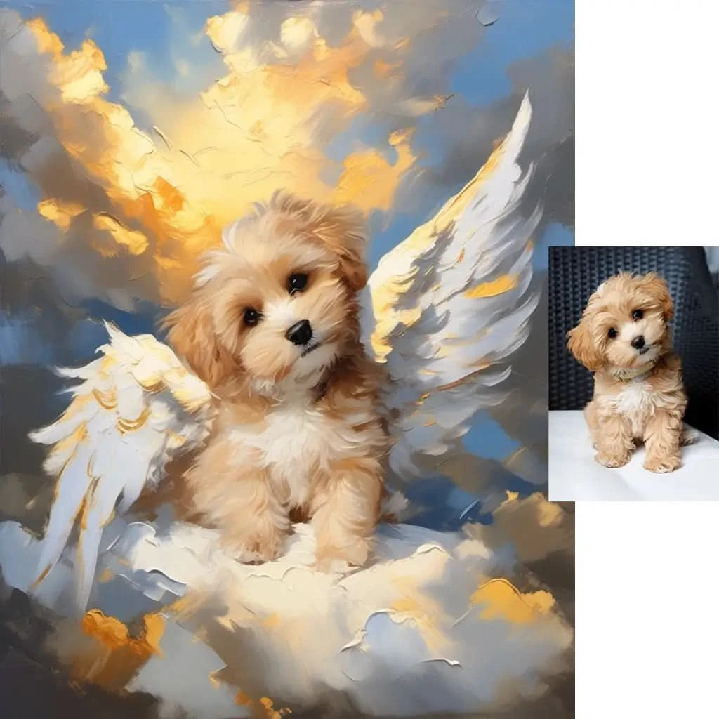 Custom Maltipoo angel wings memorial art for pets passed away by Tailprints