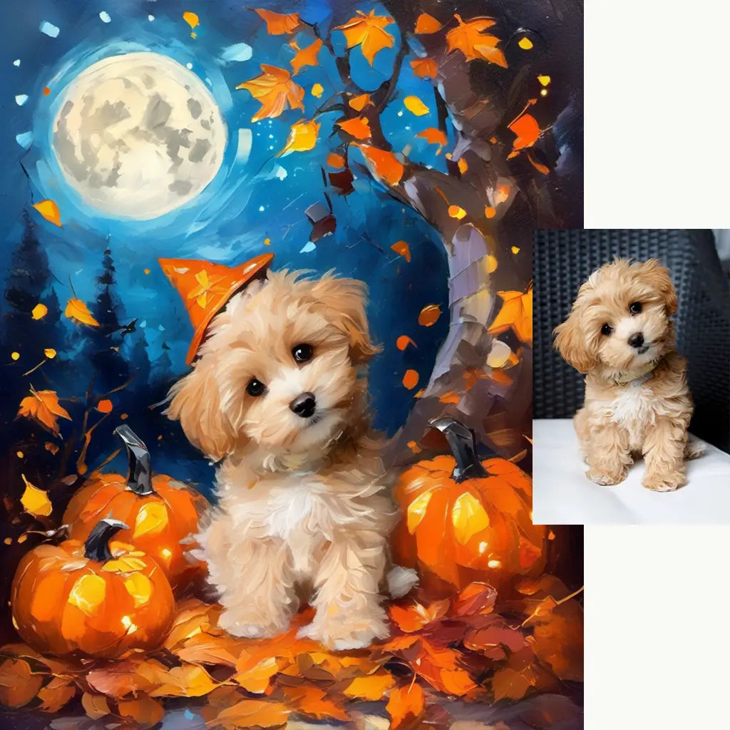 Custom Maltipoo Puppy Halloween Canvas Wall Art by Tailprints