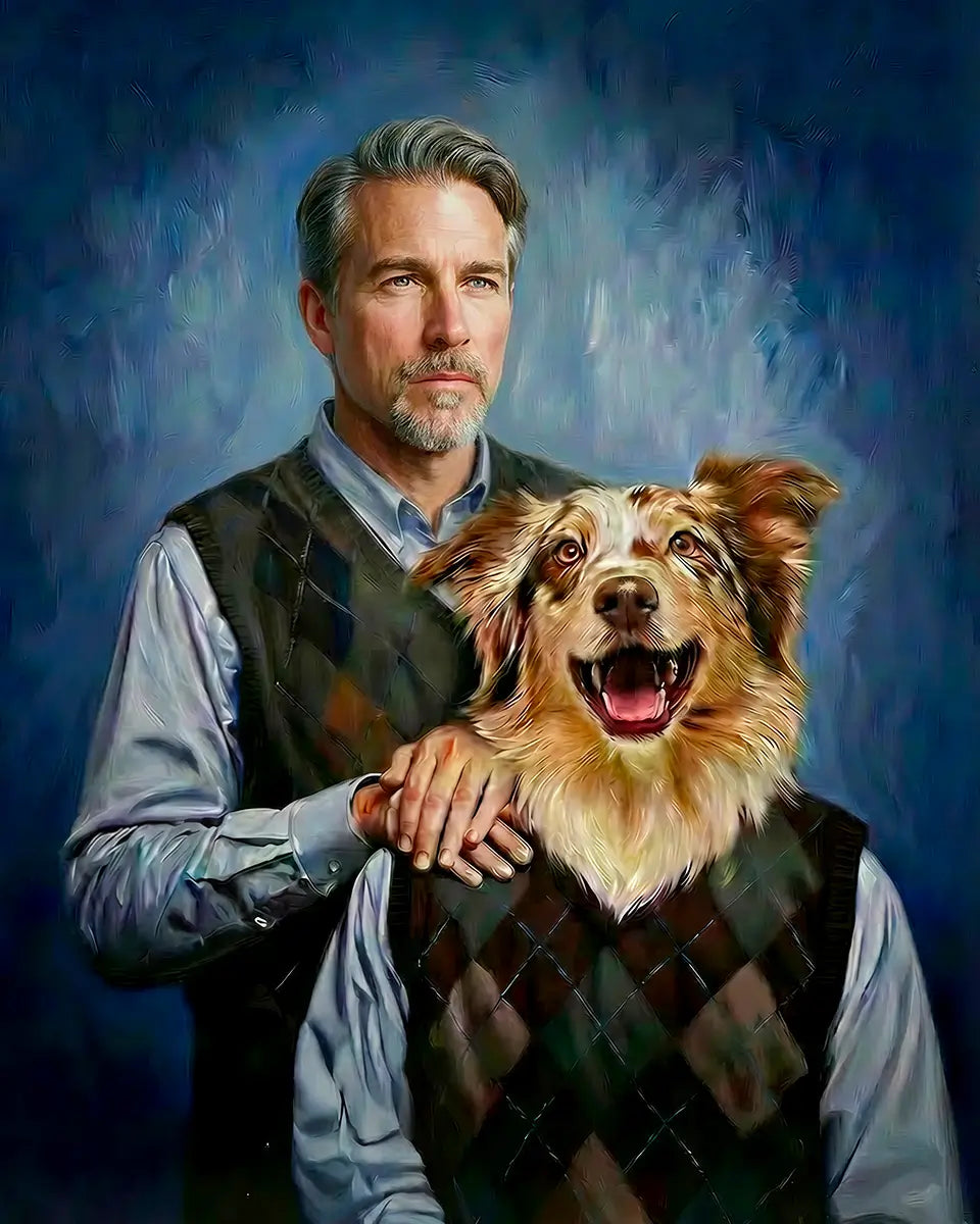 Personalized man and dog matching vests anthropomorphic art by Tailprints