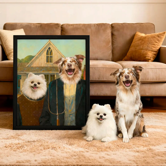 Custom pet portrait with real dog and puppy unique pet owner gift by Tailprints