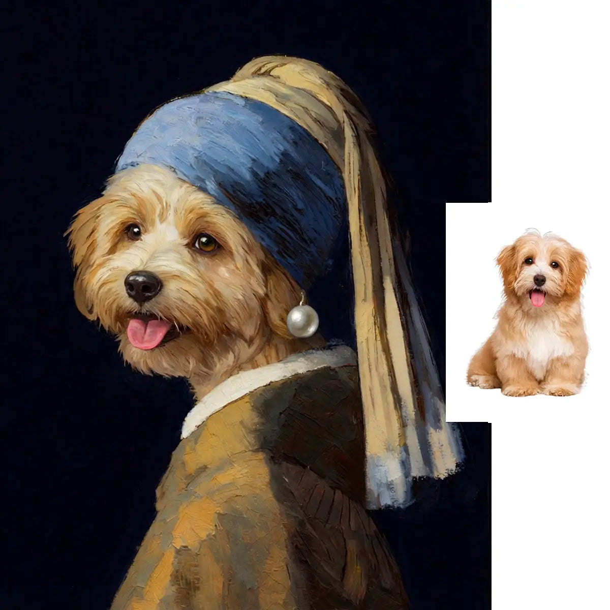 Personalized Poodle pearl earring parody oil painting unique pet gift by Tailprints