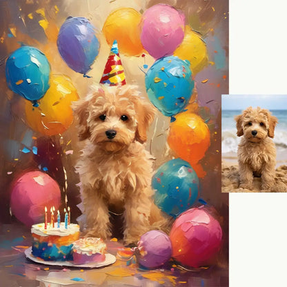 Custom Poodle Puppy First Birthday Celebration Art by Tailprints