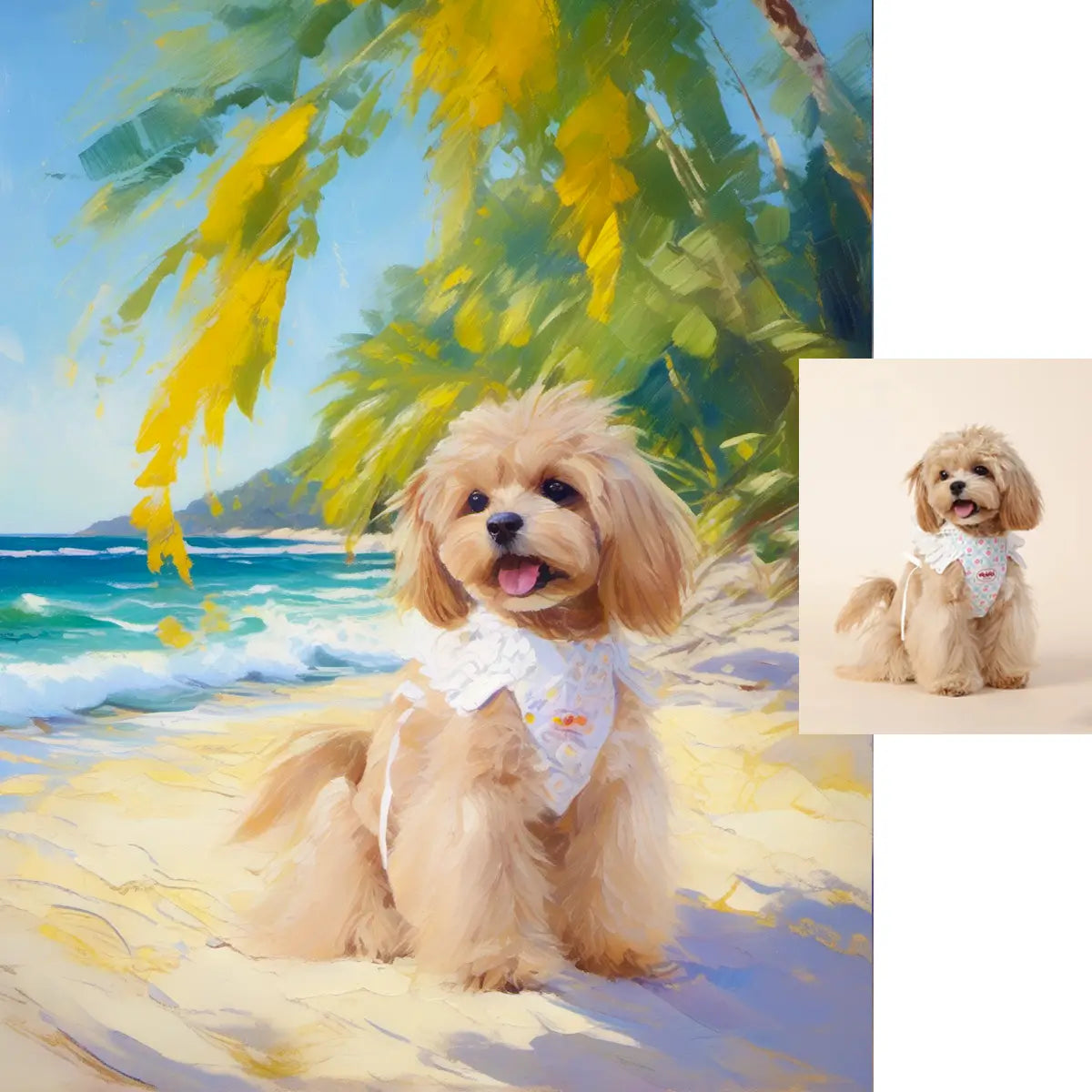 Custom Poodle seaside summer vacation style pet portrait on canvas by Tailprints