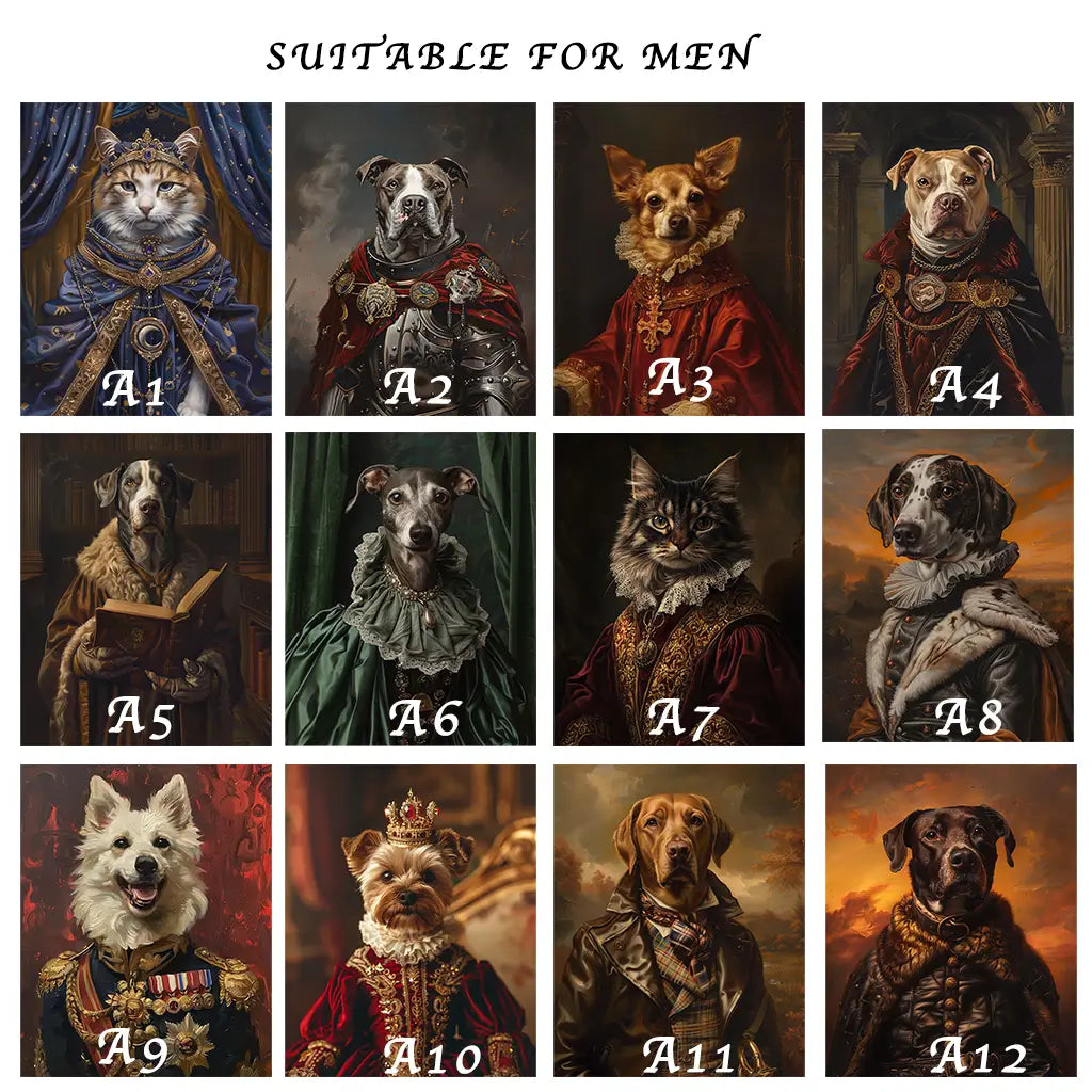 Custom Renaissance Pet Portraits for Men in various royal styles by Tailprints.