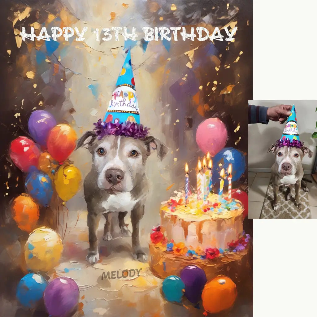 Personalized 13th Birthday Dog Portrait for Senior Pet by Tailprints