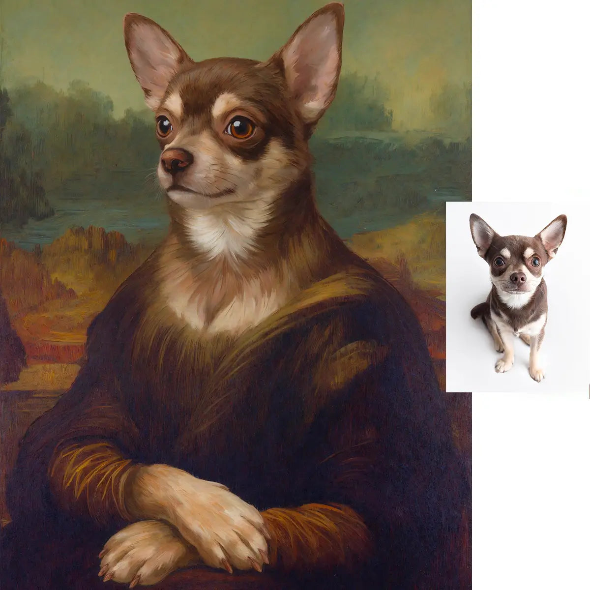 Personalized Short Haired Chihuahua Mona Lisa funny dog portrait by Tailprints