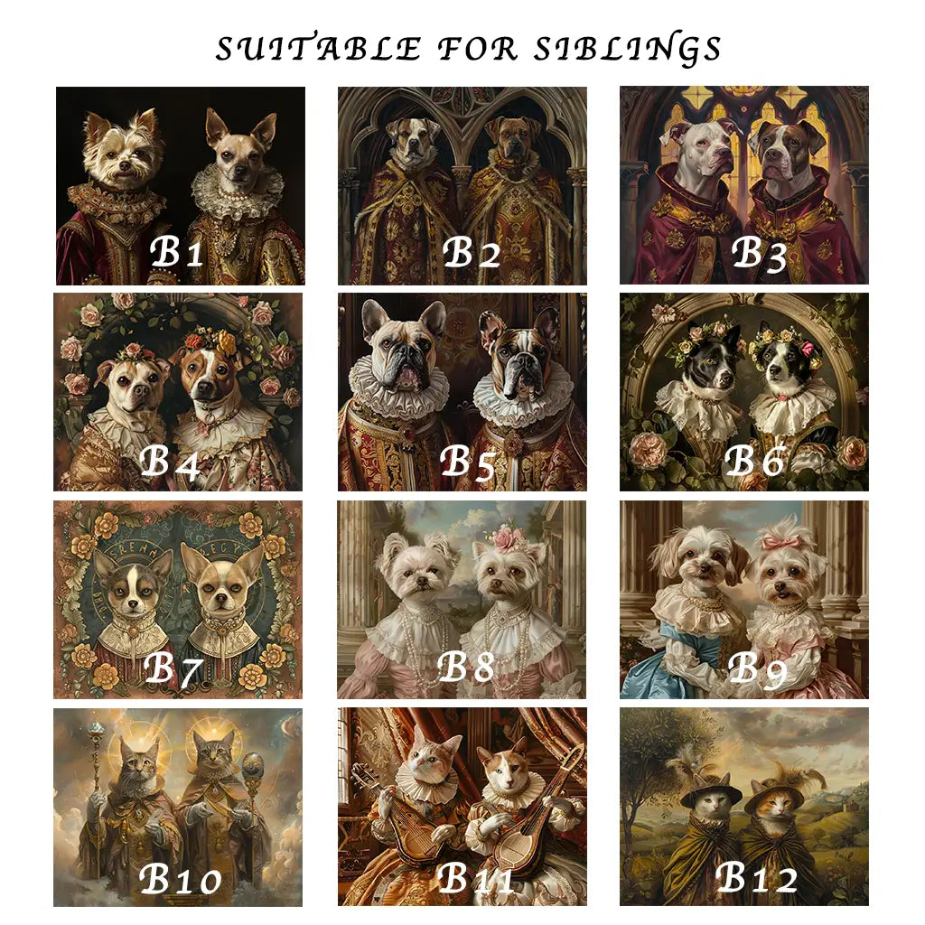 12 Royal Sibling Pet Portrait Styles for Multiple Pets by Tailprints