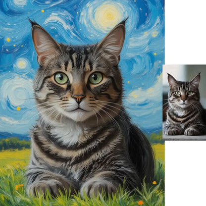 Personalized tabby cat Van Gogh style starry sky painting cat lover gift by Tailprints