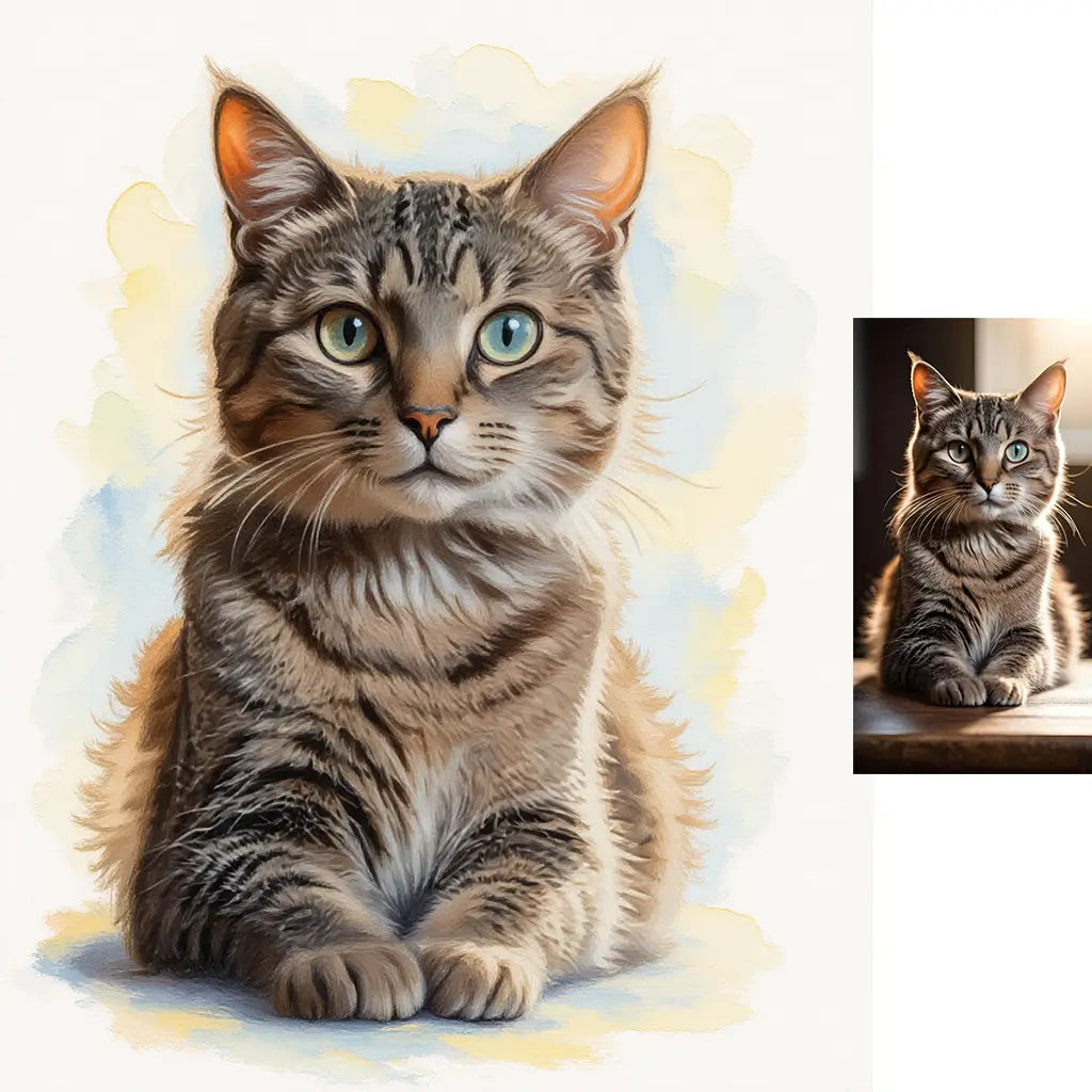 Custom tabby cat watercolor oil mix painting unique cat lover gift by Tailprints