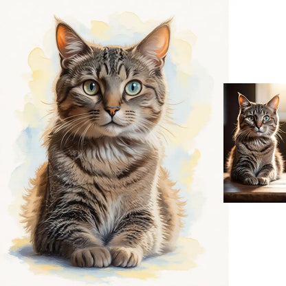 Custom tabby cat watercolor oil mix painting unique cat lover gift by Tailprints