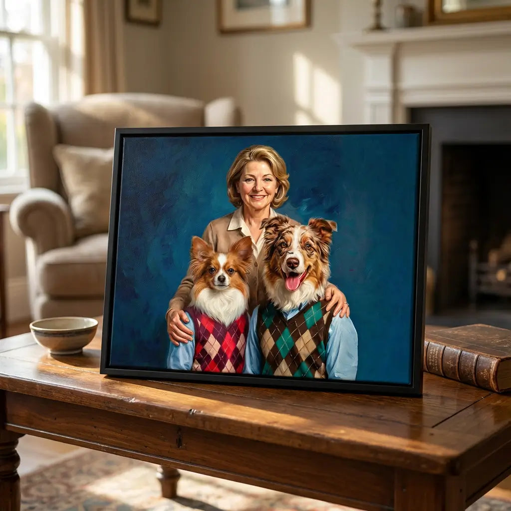 Personalized dog portrait on coffee table unique pet gift by Tailprints