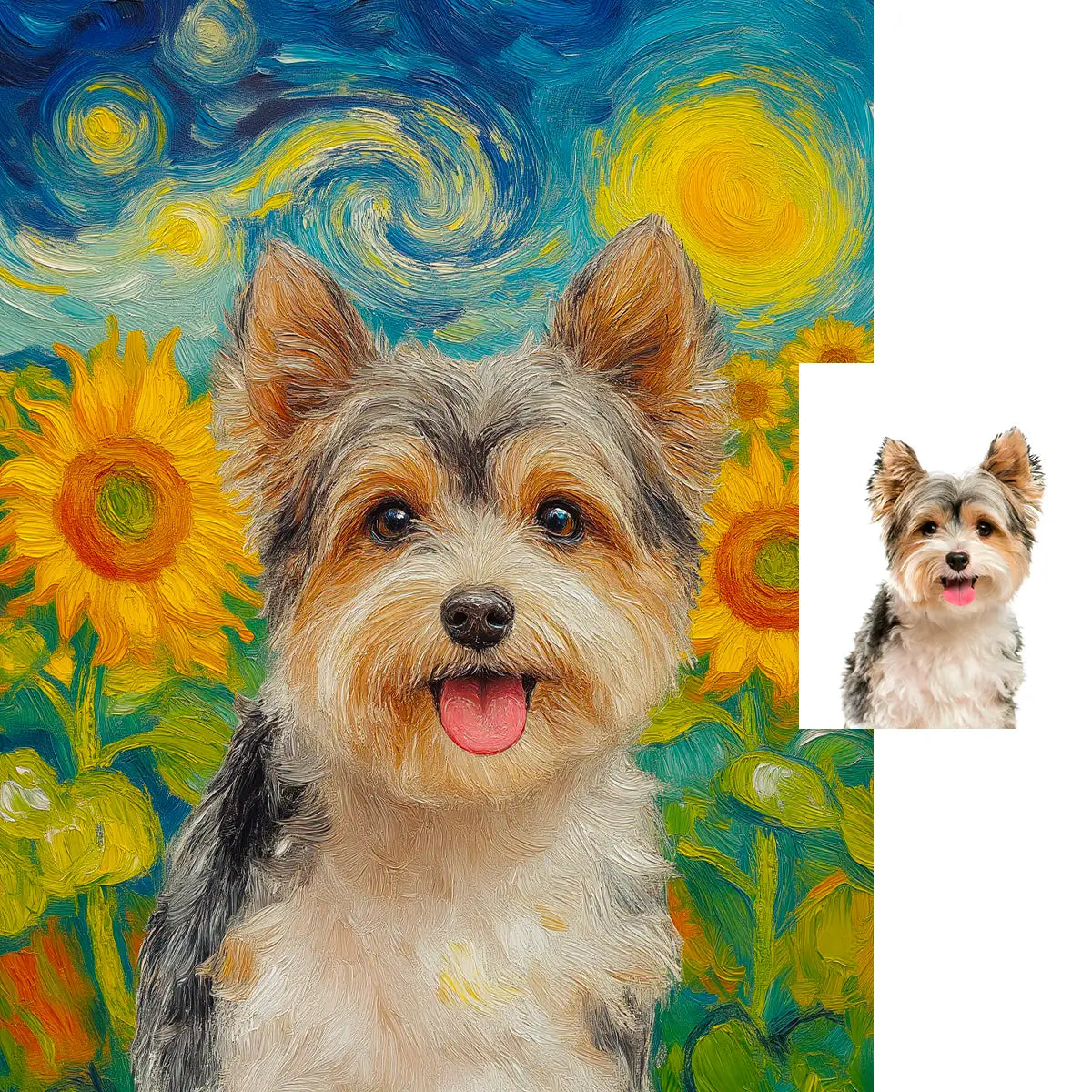 Personalized teddy dog Van Gogh sunflower art custom portrait by Tailprints