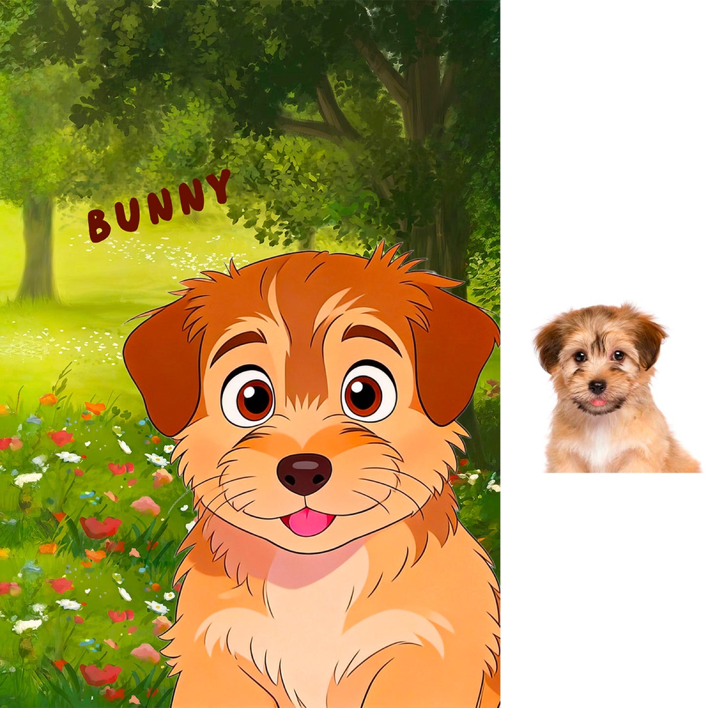 Before and after: your pet photo turned into custom cartoon LED art