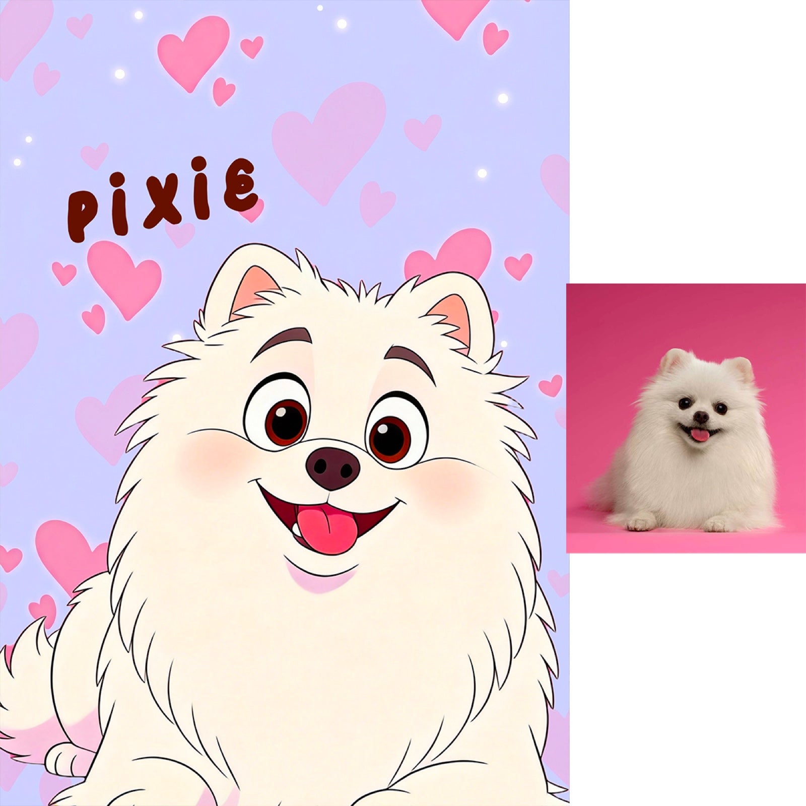 Before and after: your pet photo turned into custom cartoon LED art