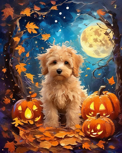 Custom Toy Poodle Halloween Starry Night Portrait by Tailprints