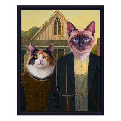 Personalized two cats American Gothic portrait funny pet art gift by Tailprints