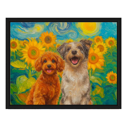 Custom two dogs Van Gogh sunflowers Starry Night wall art by Tailprints