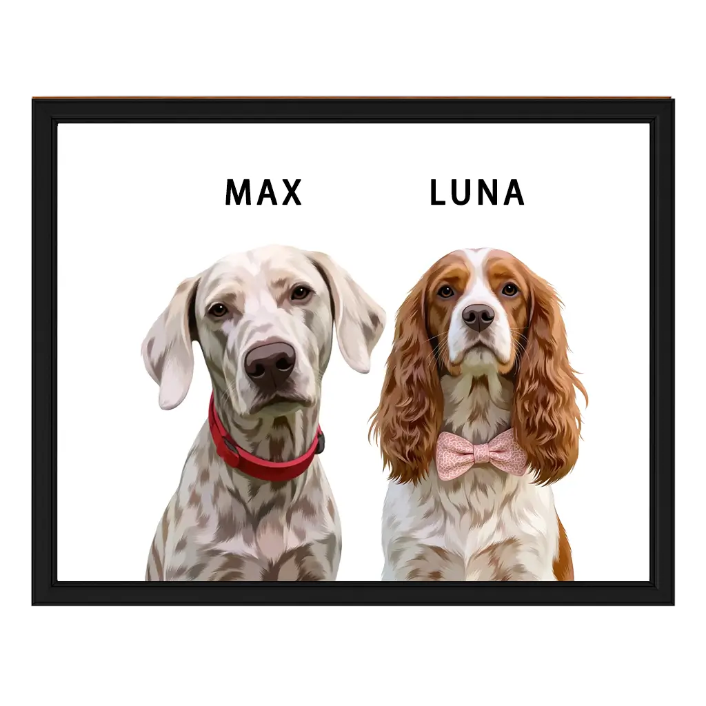 Personalized Two Pets Digital Illustration Custom Dog Couple Art by Tailprints