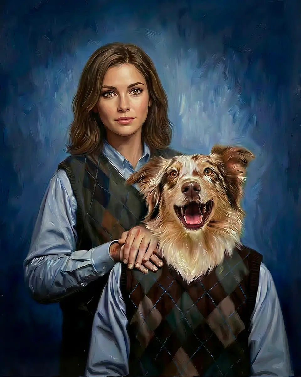 Custom woman and dog matching outfit oil painting portrait by Tailprints