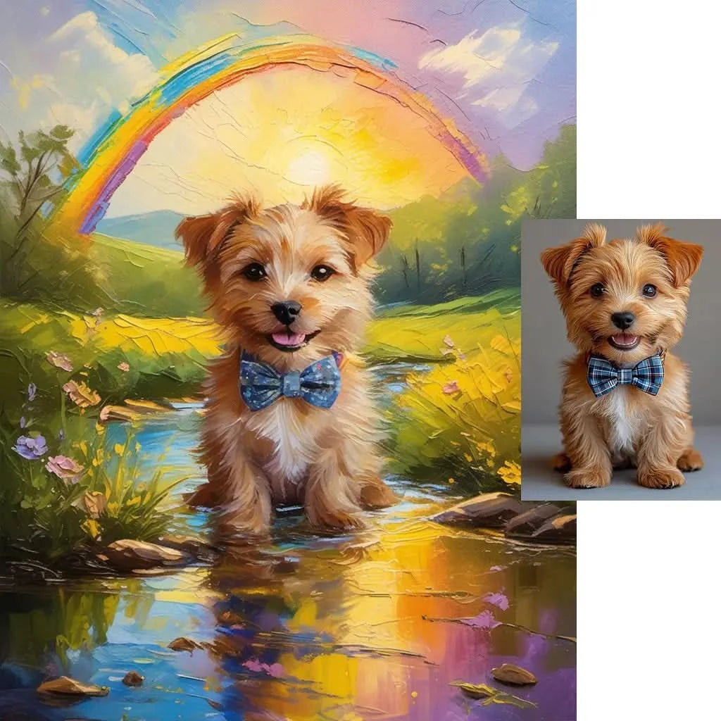 Custom Yorkshire Terrier rainbow bridge landscape art pet loss gift by Tailprints