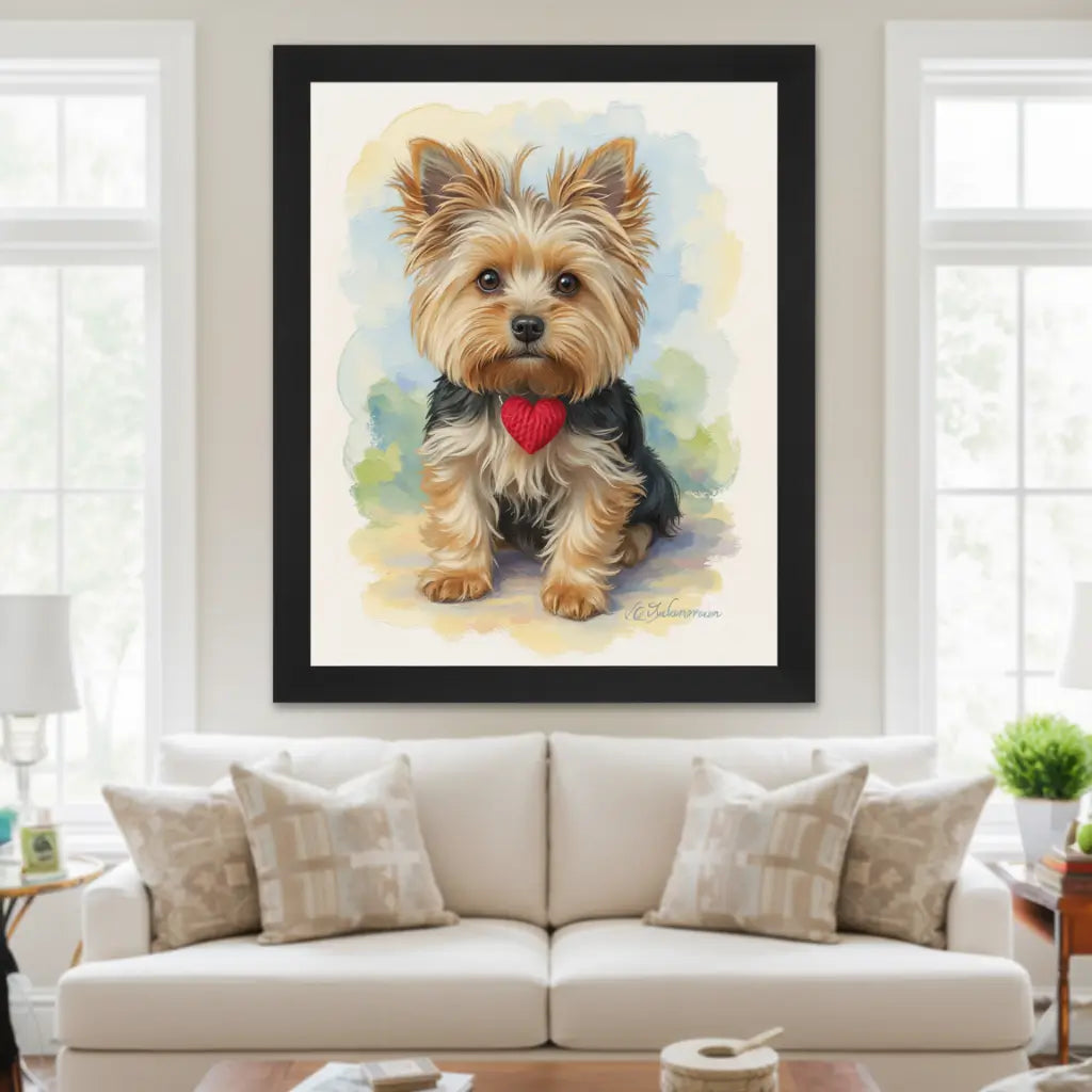 Personalized Yorkshire Terrier watercolor oil mix wall decor for living room by Tailprints
